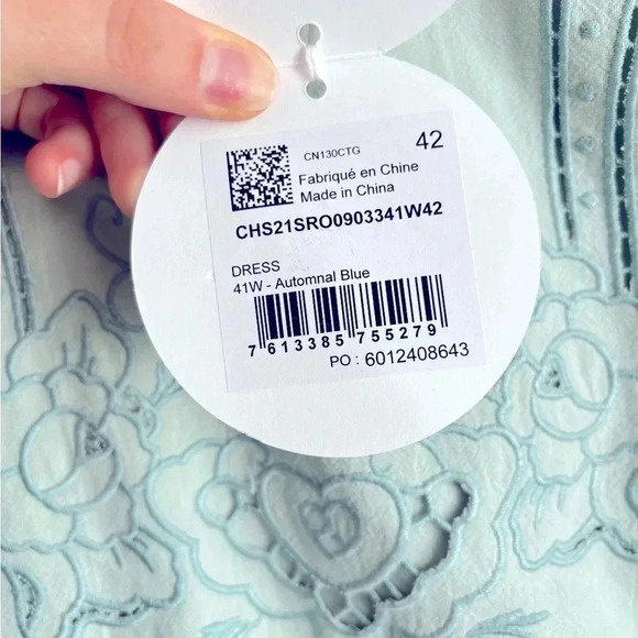 NWT See By Chloé Embroidered Puff Sleeve Mini Dress Autumnal Mint Blue Size 10 - Picture 11 of 13